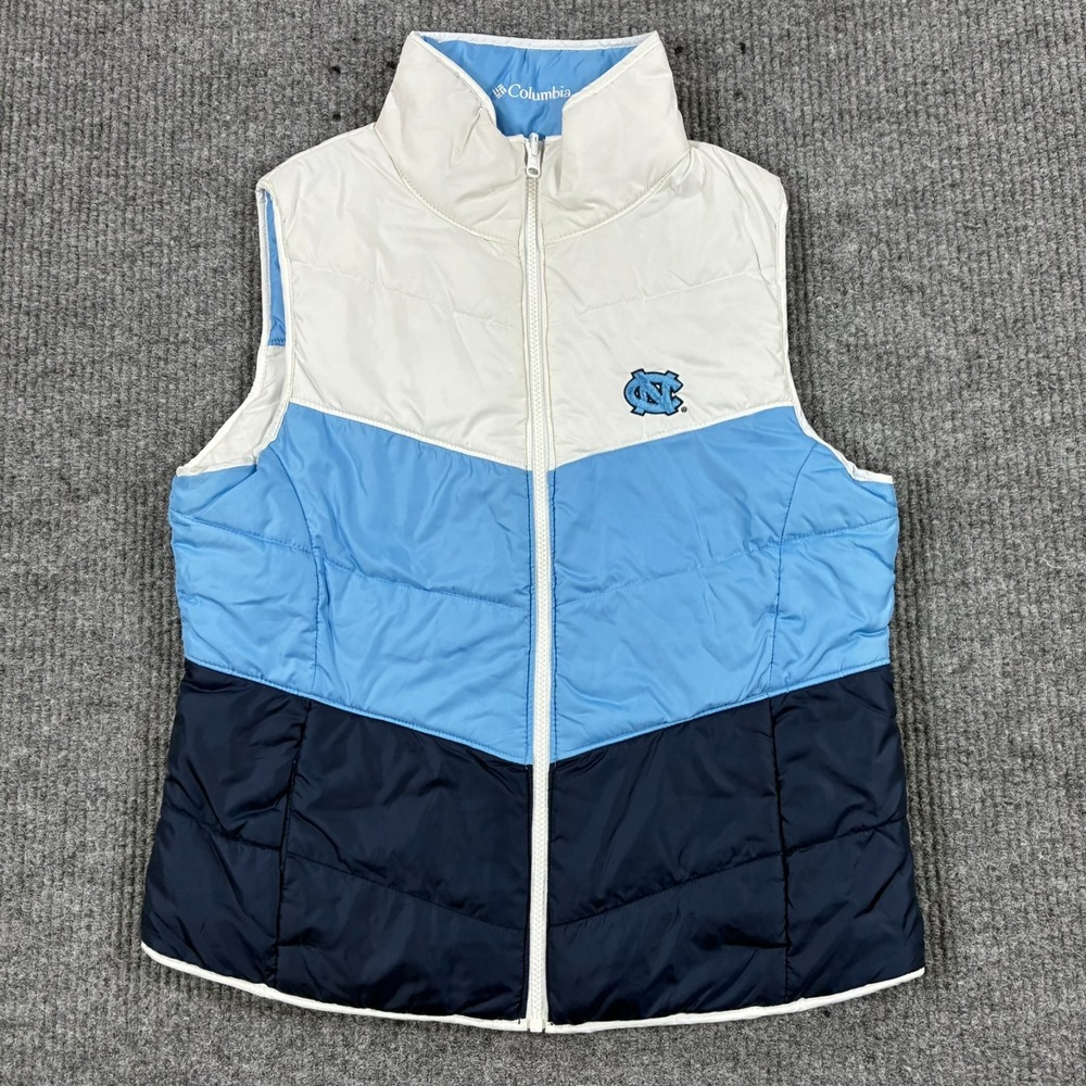 Columbia UNC North Carolina Tar Heels Puffer Vest Blue White NCAA Womens Large